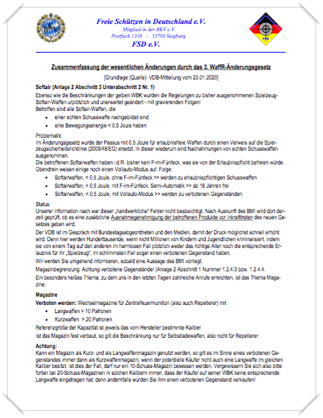 Wesentliche Änderungen durch das 3. WaffR-Änderungsgesetz